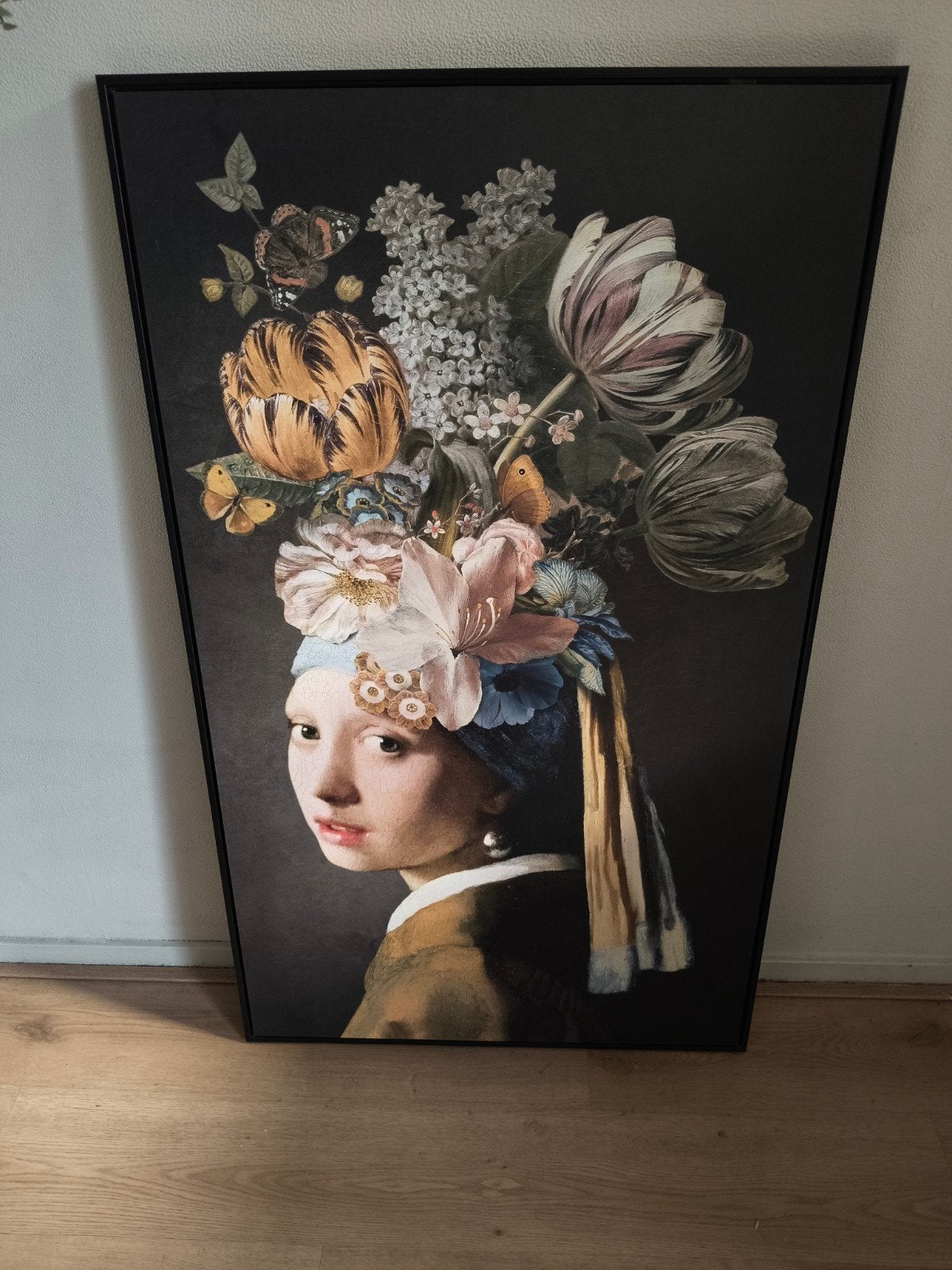 Te koop supermooi schilderij. Parelmeisje met bloemen., Ophalen, 50 – 75, Zo goed als nieuw, Schilderij