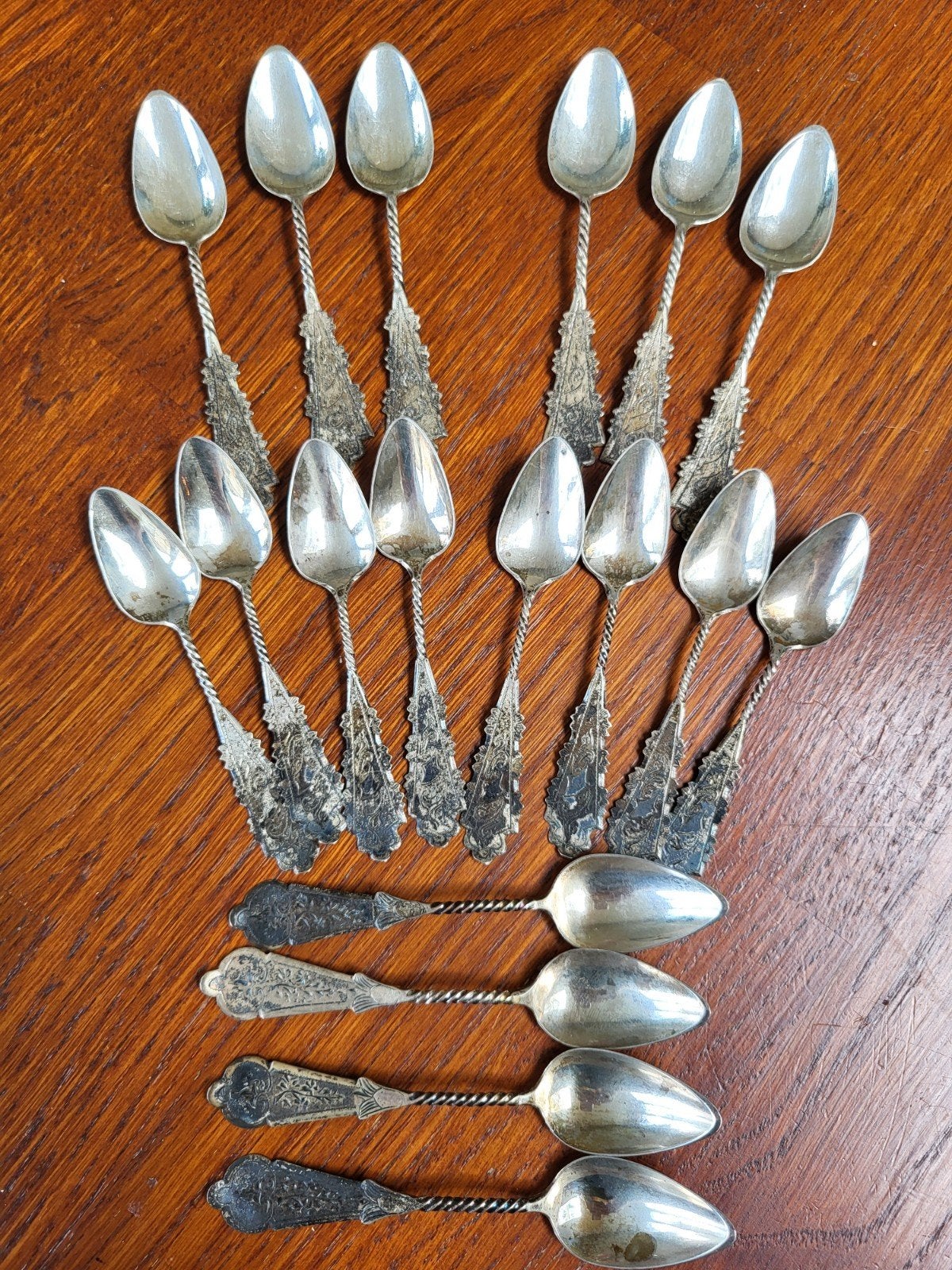Grote set antiek massief zilveren lepeltjes - Hooijkaas / Va, Antiek en Kunst, Ophalen of Verzenden