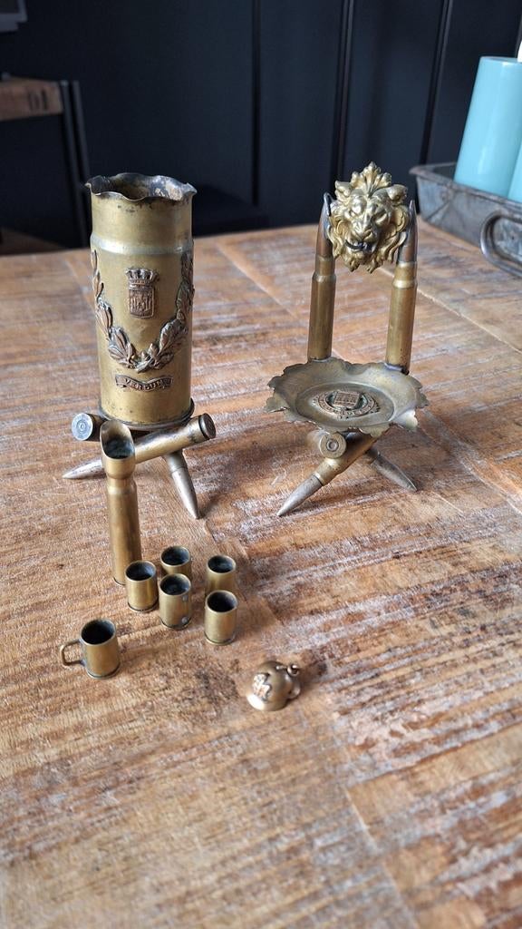 4 trench art items uit 1e wereldoorlog, Ophalen of Verzenden, Nederland, Hulzen of Bodemvondsten