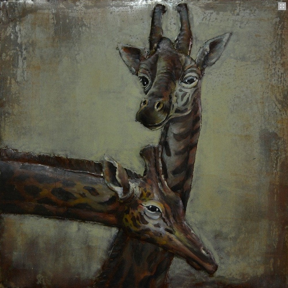 Schilderij twee giraffen - Gave Special 3D Art, Ophalen, Metaal, Schilderij, Nieuw