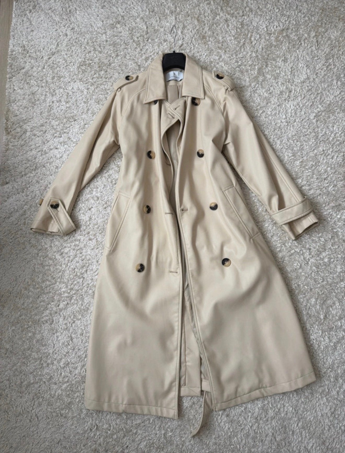 Trenchcoat met leerlook, Ophalen of Verzenden, Zo goed als nieuw, Maat 36 (S), Beige