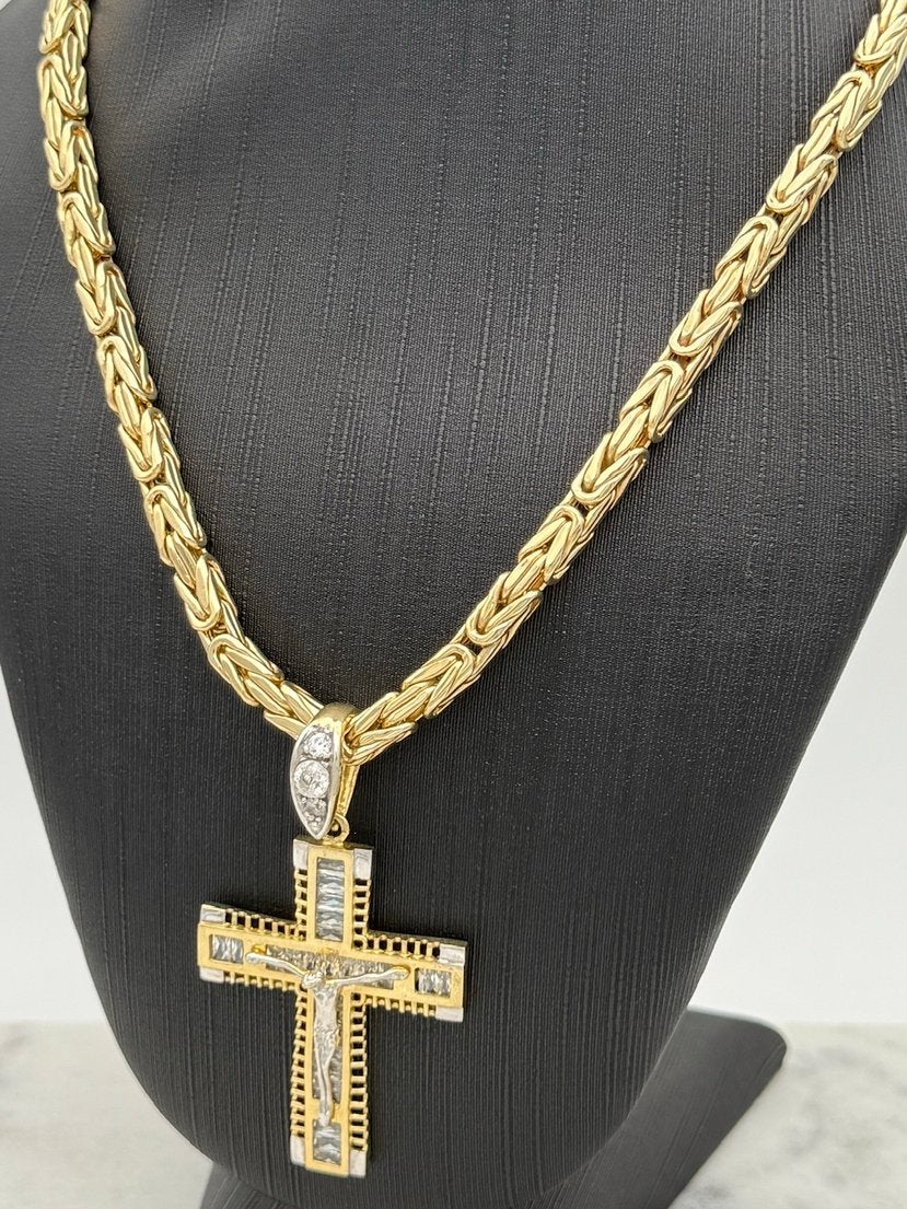Dikke 14 karaat goud koningsketting met kruis 60 cm - nieuw, Met hanger, Nieuw, Ophalen of Verzenden, Nvt