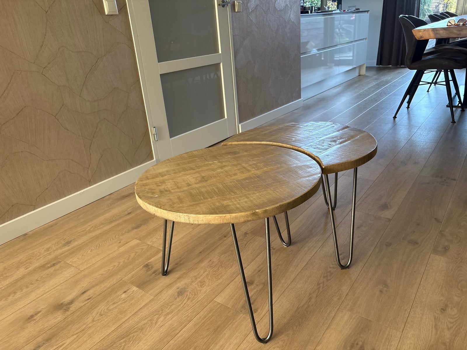 Teab Ronde salontafel set van mangohout - 60 cm, Ophalen, Rond, 50 tot 100 cm, Zo goed als nieuw