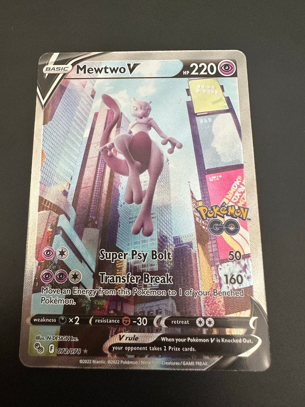 Mewtwo V 072/078 Pokémon Go - Goede conditie, Ophalen of Verzenden, Gebruikt, Losse kaart