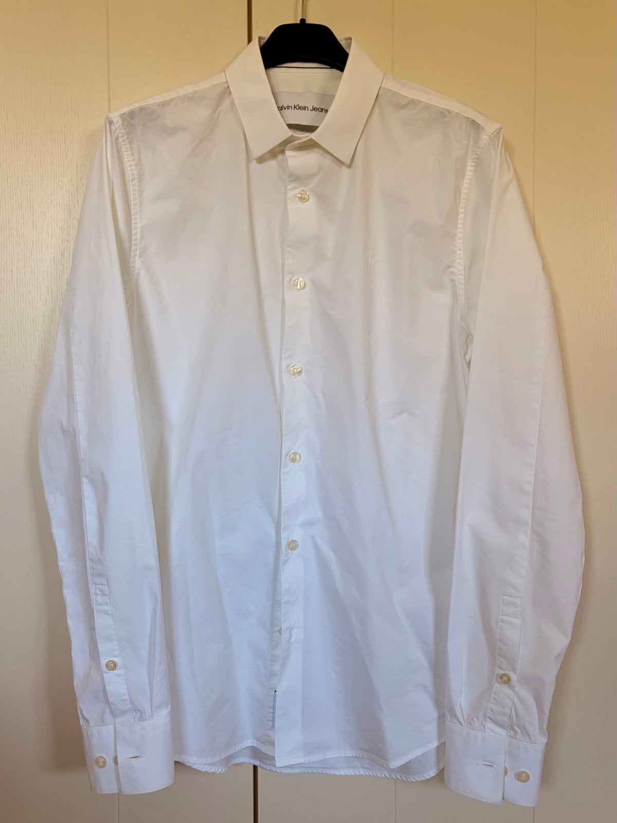 Calvin Klein Jeans Slim Fit overhemd - Wit - Maat S, Kleding | Heren, Overhemden, Verzenden, Zo goed als nieuw, Wit, Halswijdte 38 (S) of kleiner