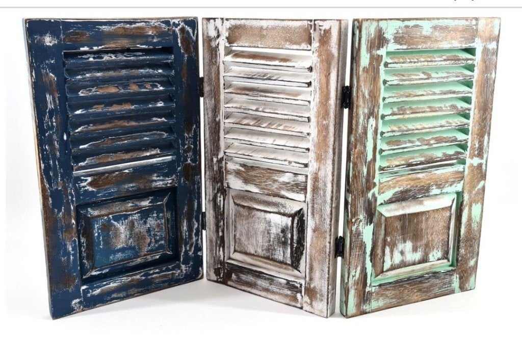 Houten louvre 3-luik, Huis en Inrichting, Ophalen, Hout, Brocante, Meerkleurig