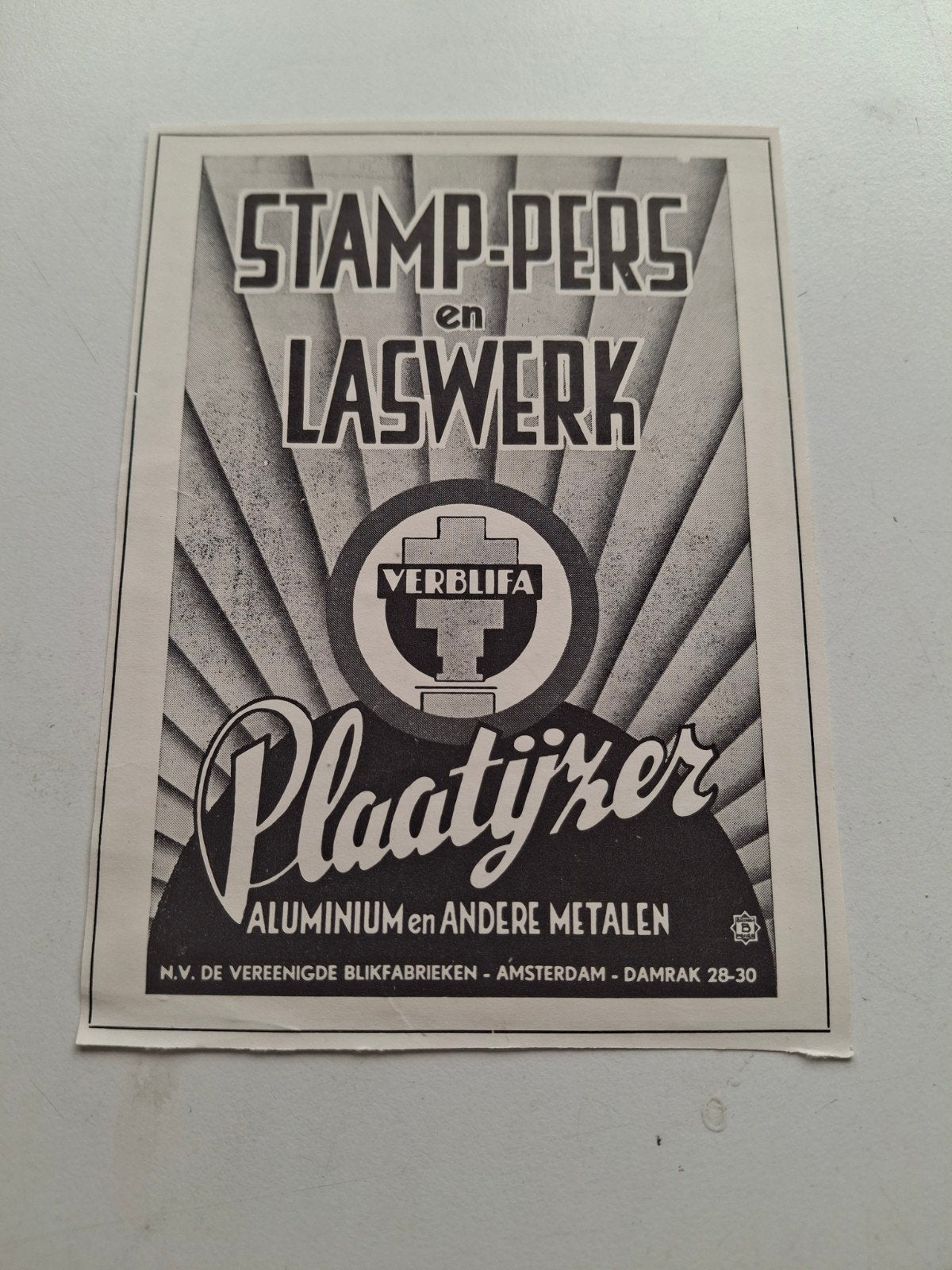 Advertentie Verblifa verenigde blikfarieken. Amsterdam, Ophalen of Verzenden, Zo goed als nieuw, Overige typen