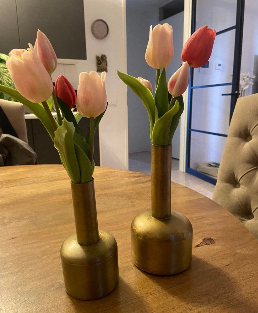 2 vaasje met roze kunst tulpen, Ophalen of Verzenden, Zo goed als nieuw
