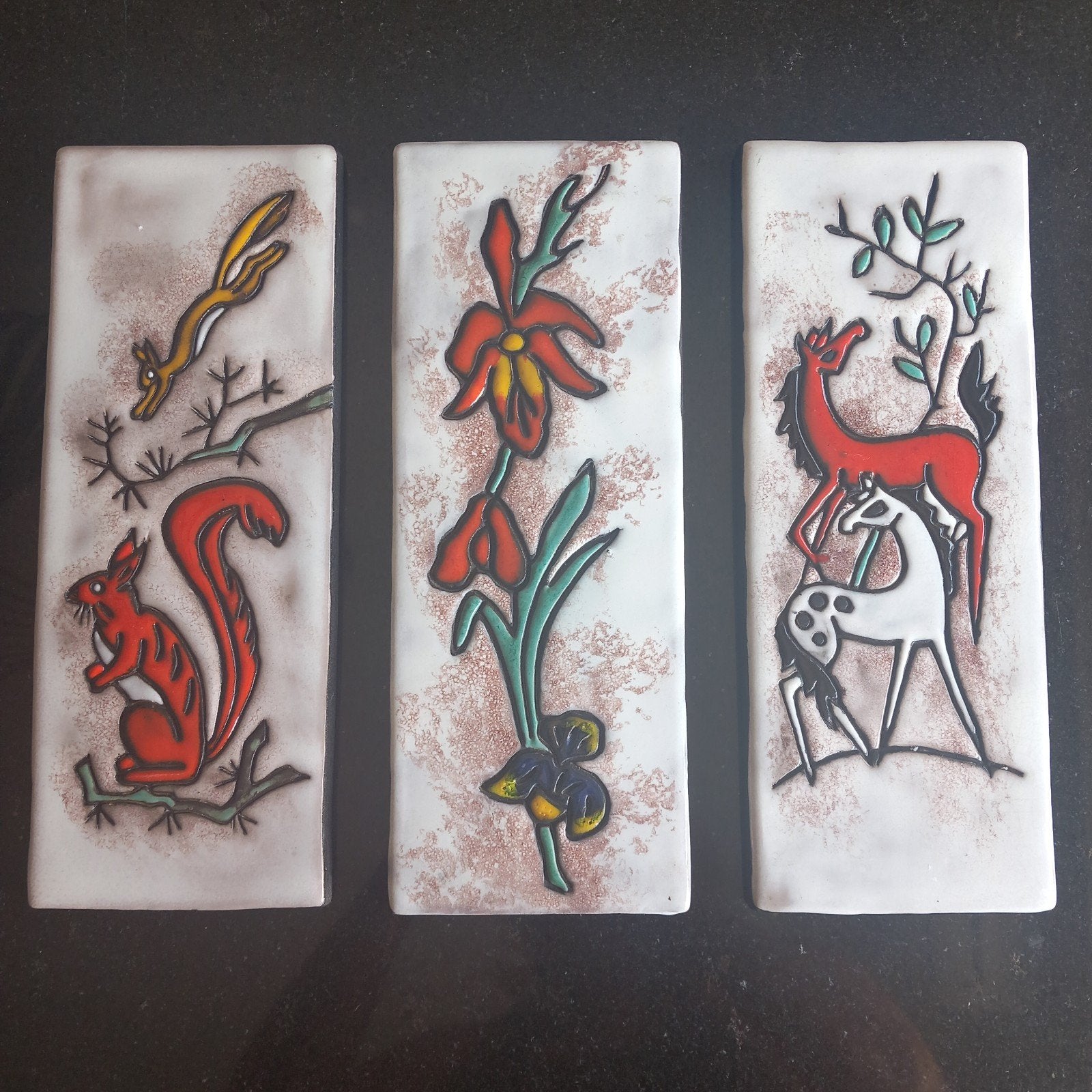 Set van 3 Ruscha Keramik West Germany 734 wandtegels 60/70, Ophalen of Verzenden