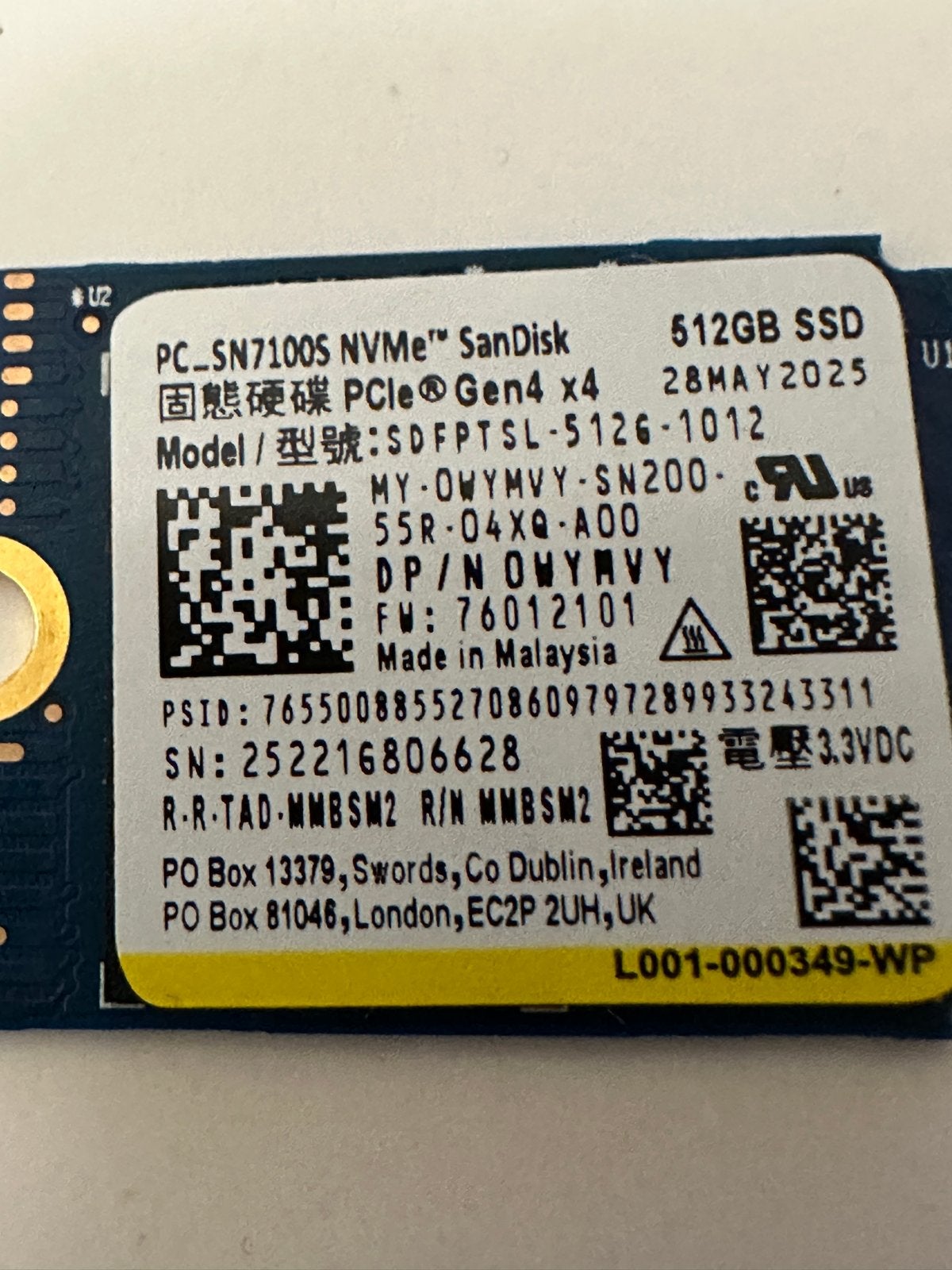 SanDisk PC SN7100S NVMe SSD 512GB M.2 PCIe Gen4 x4, Computers en Software, Harde schijven, Zo goed als nieuw, Server, Intern, SSD