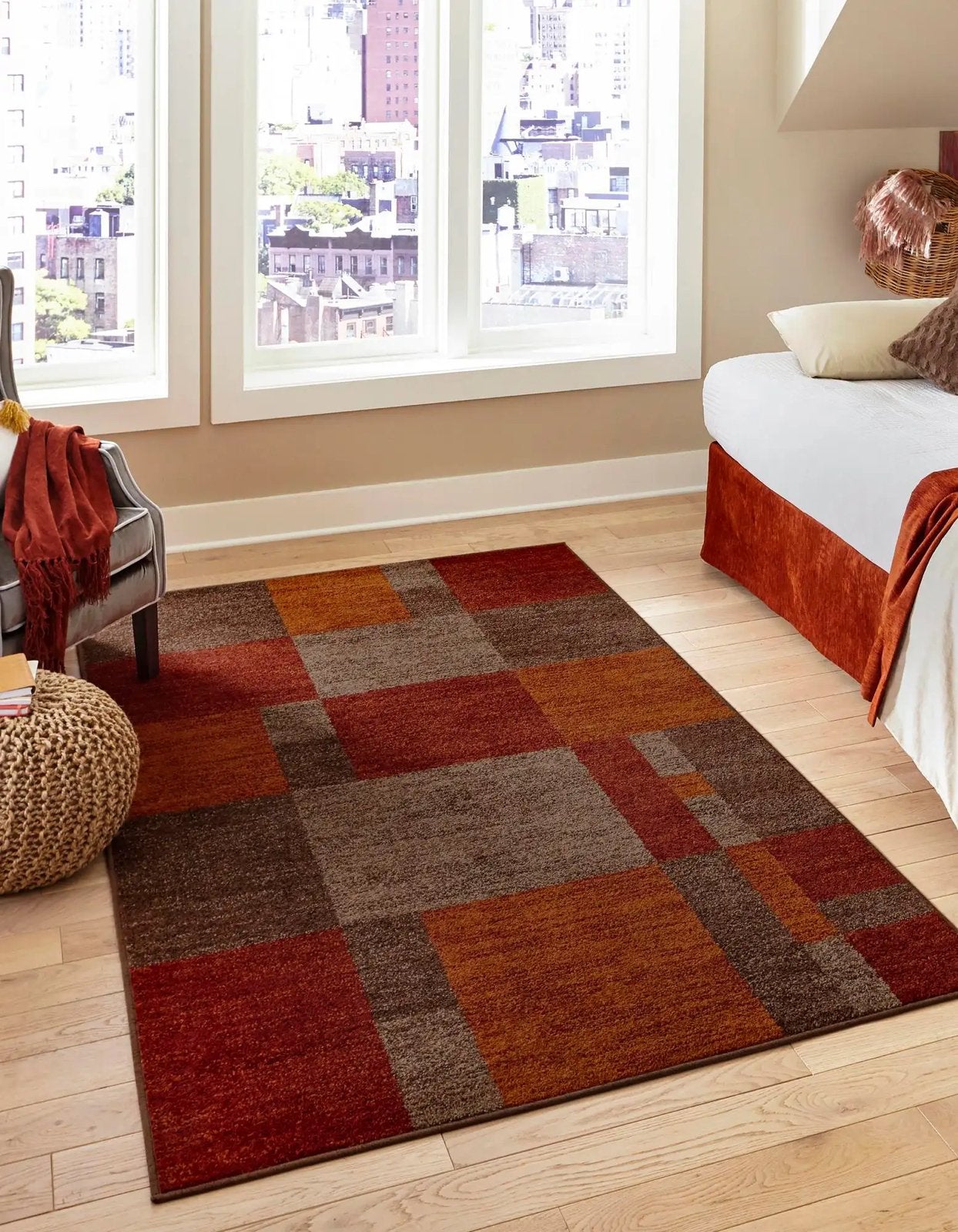 Modern Vloerkleed met Geometrisch Patroon - Rood/Bruin, Ophalen, Gebruikt, 200 cm of meer, Rechthoekig