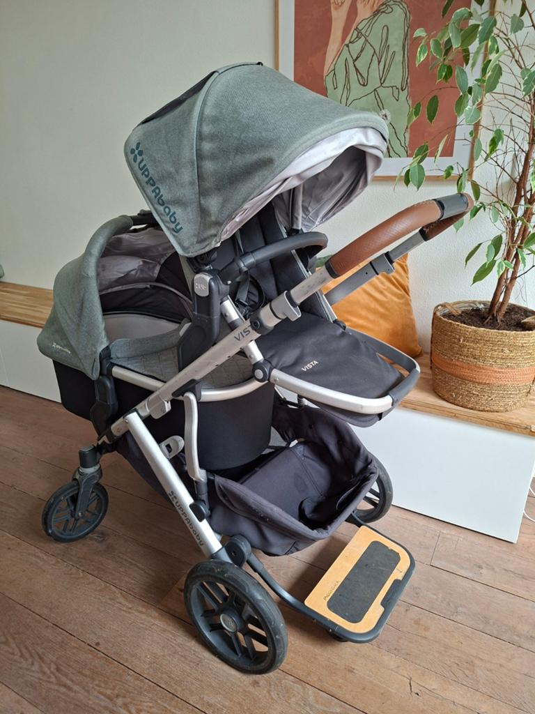 Complete UPPAbaby Vista kinderwagen met reiswieg en zitje, Gebruikt, Combiwagen, Verstelbare duwstang, Ophalen