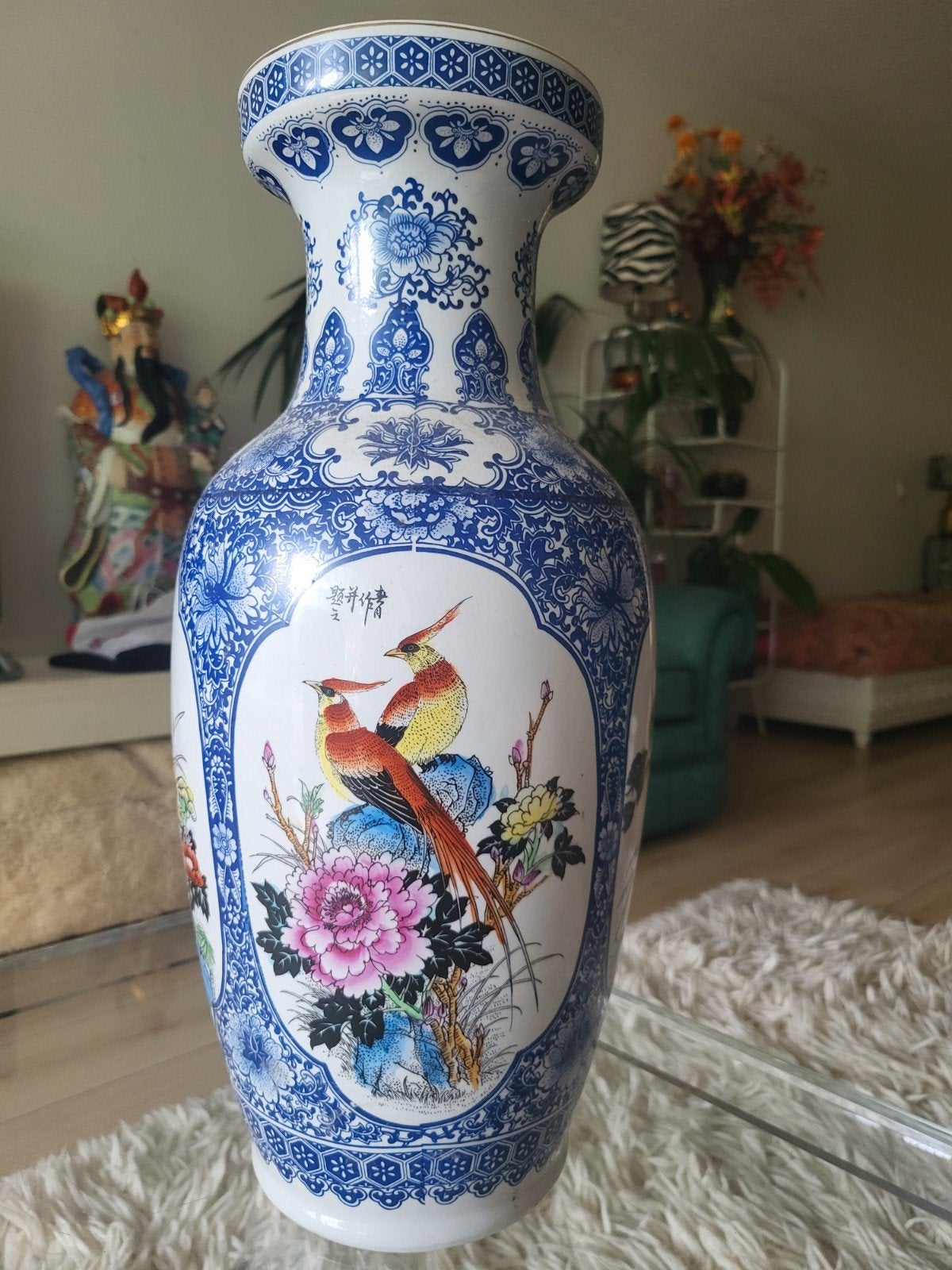 Grote Chinese vaas met vogel- en bloemmotieven, Antiek en Kunst, Ophalen