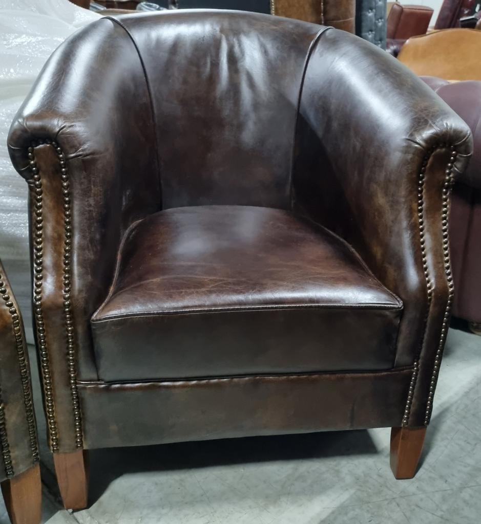 2x Chesterfield club fauteuil vintage leer + BEZORGING, ., Chesterfield, Nieuw, Ophalen of Verzenden
