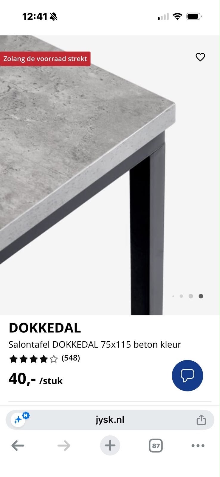 Salontafel DOKKEDAL 75x115 beton kleur, Ophalen, 100 tot 150 cm, Nieuw, 50 tot 100 cm
