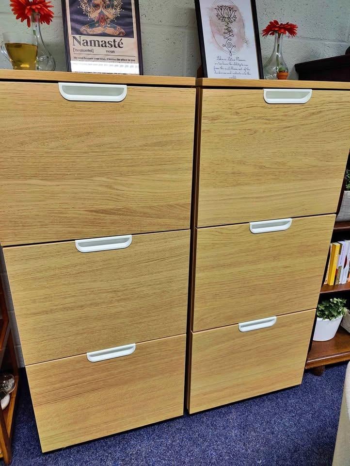 Set van 2 IKEA GALANT Archiefkasten, Eikenhout, 100 tot 150 cm, Zo goed als nieuw, Met slot