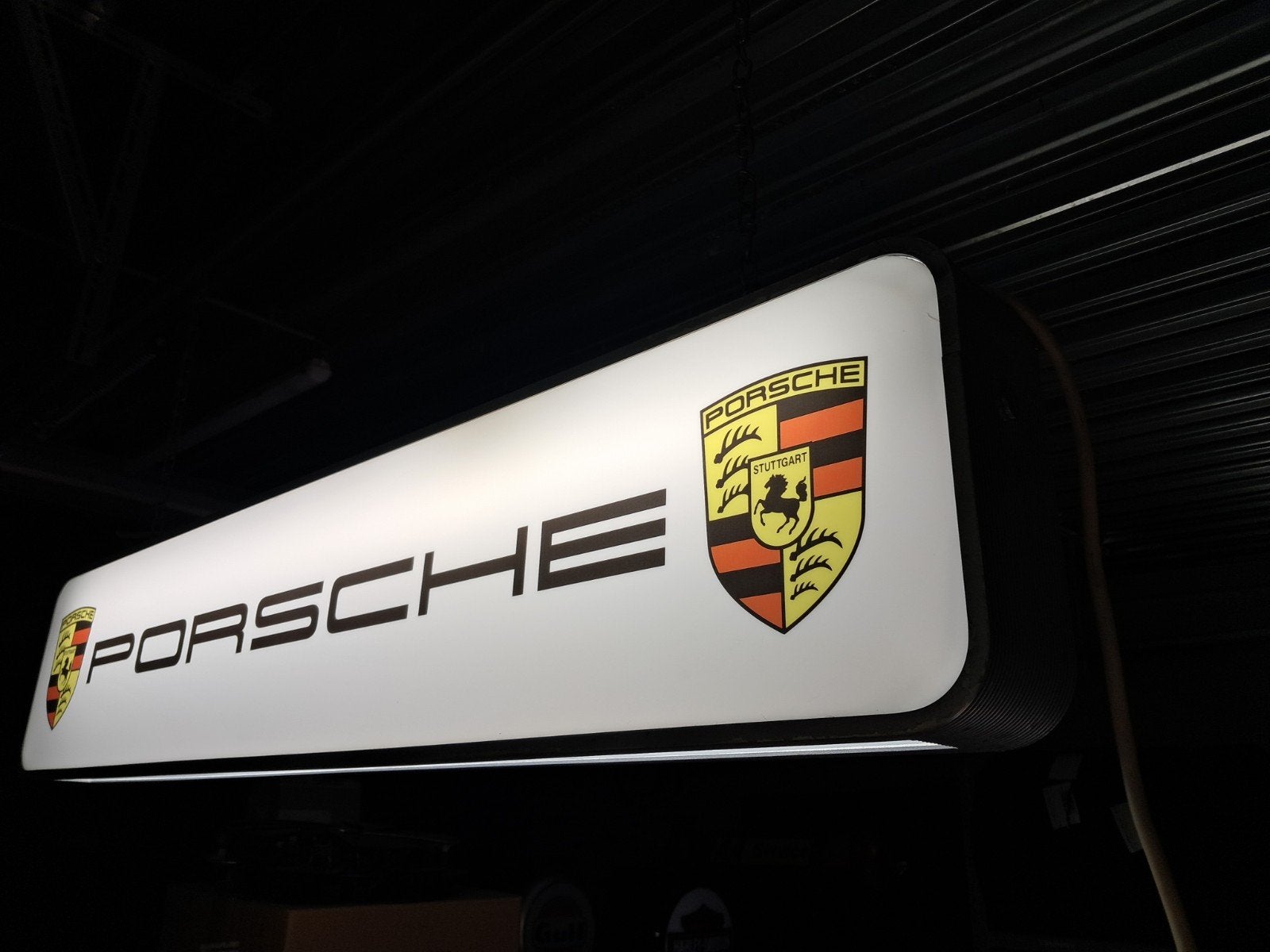 Porsche reclame lichtbak 127cm werkend zeldzaam 2 zijdig, Ophalen, Gebruikt, Auto's