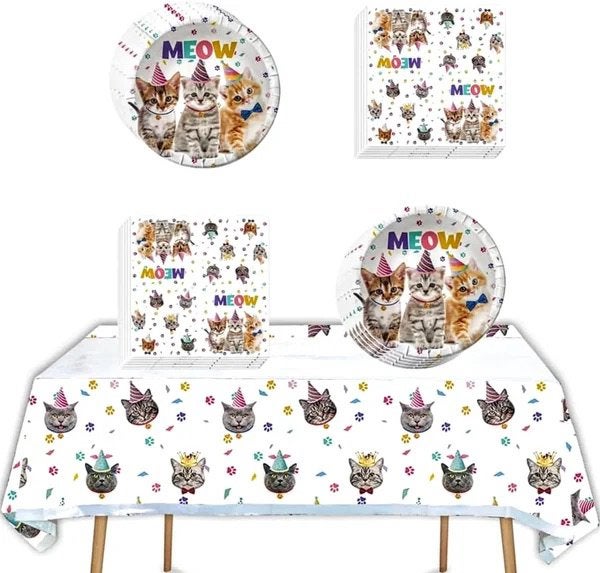 98-delige party set Happy Cats pastel XL, Nieuw, Ophalen of Verzenden, Struikheide 64,3069lj,Rotterdam, Info@sweet-one.nl