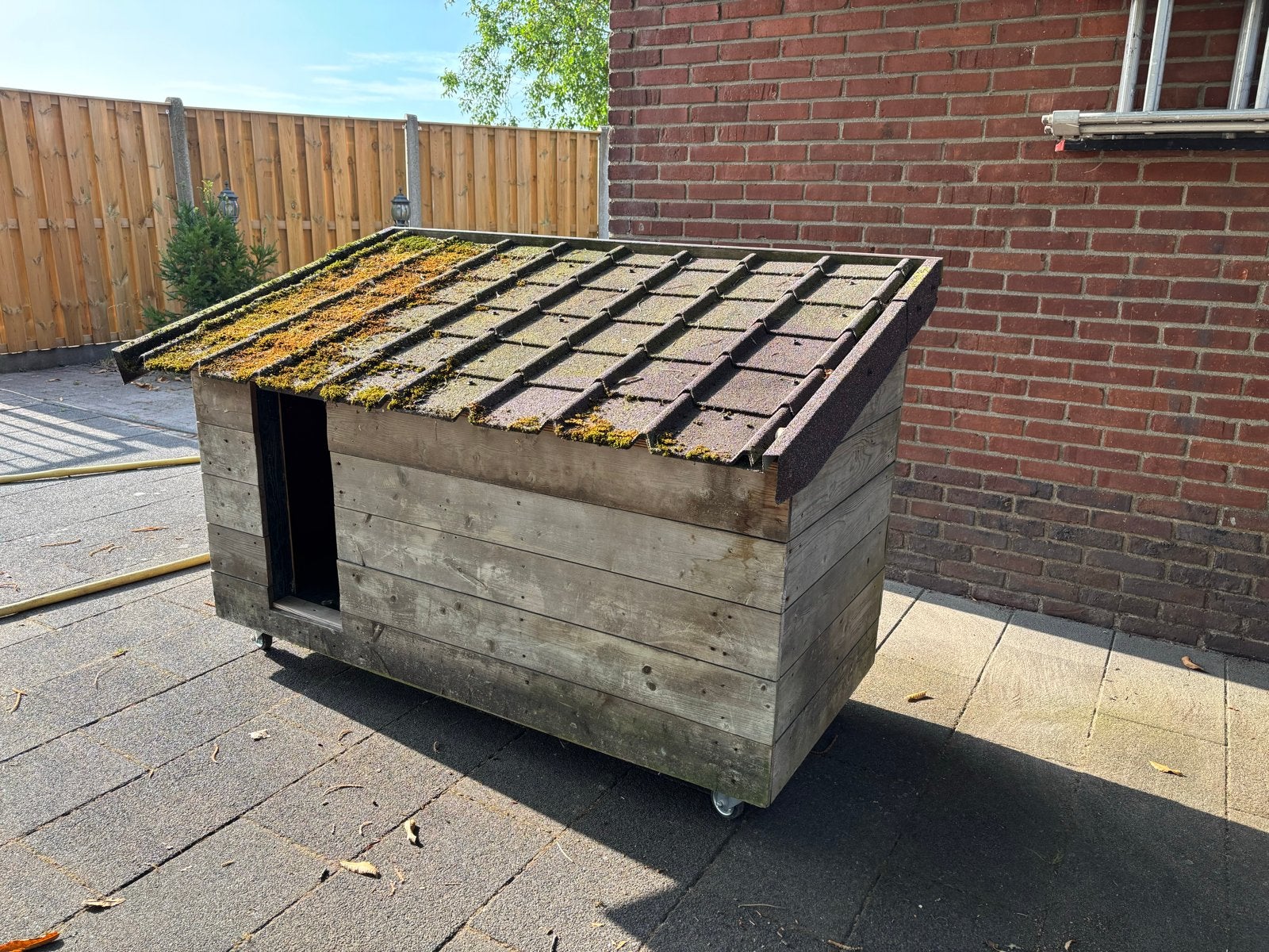 Oerdegelijk hondenhok (groot en geïsoleerd) met dakpanplaten, Ophalen, 100 cm of meer, Hondenhok, 110 cm of meer