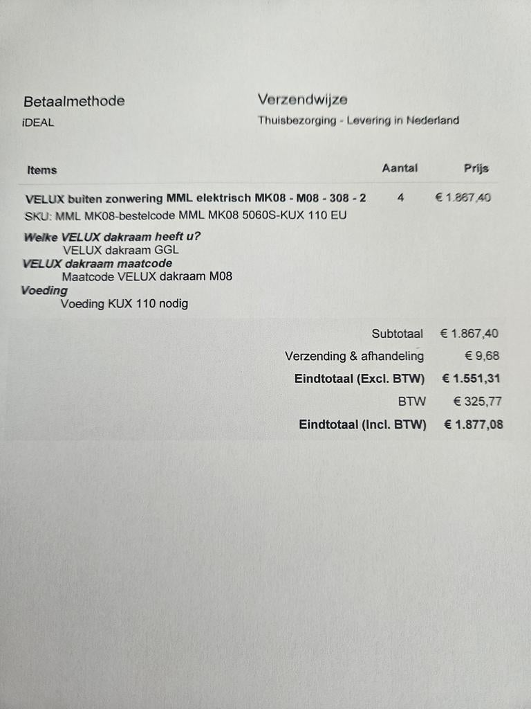 4 x Velux MML elektrisch MK 08 308  nieuw in doos, Eén persoon, Overige typen