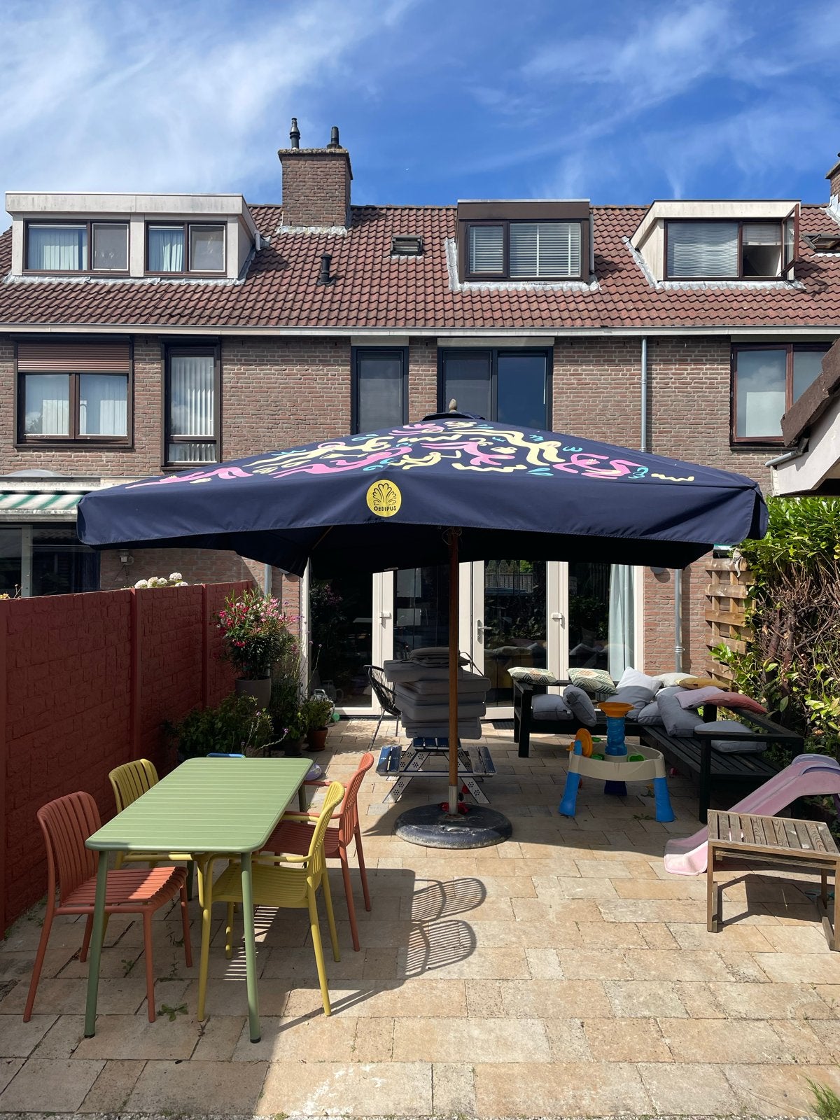 Horecaparasol Oedipus met voet, ca. 3.5m, Ophalen, Gebruikt, 3 tot 4 meter, Stokparasol