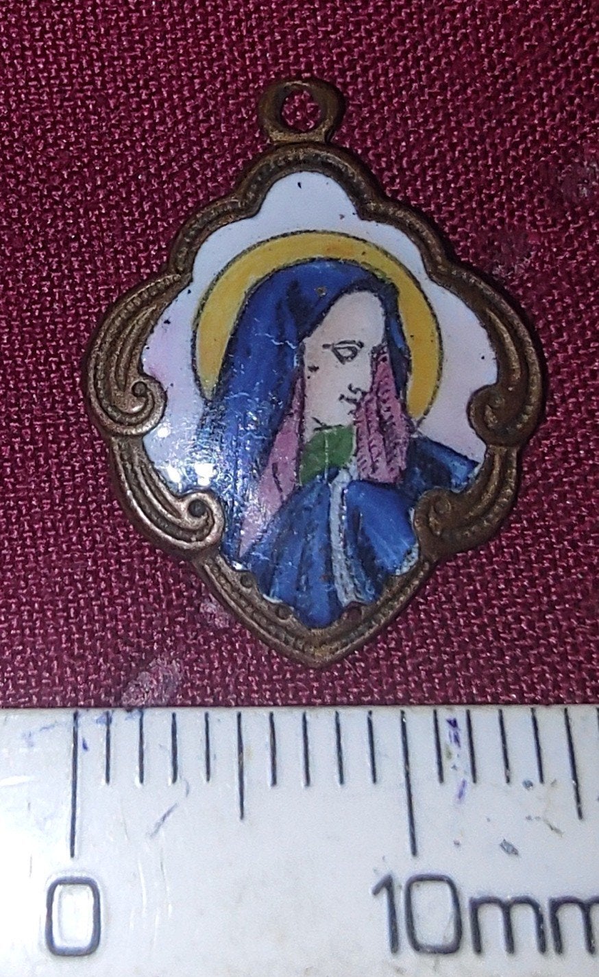 Antieke religieuze medaille met afbeelding van Maria, Ophalen of Verzenden
