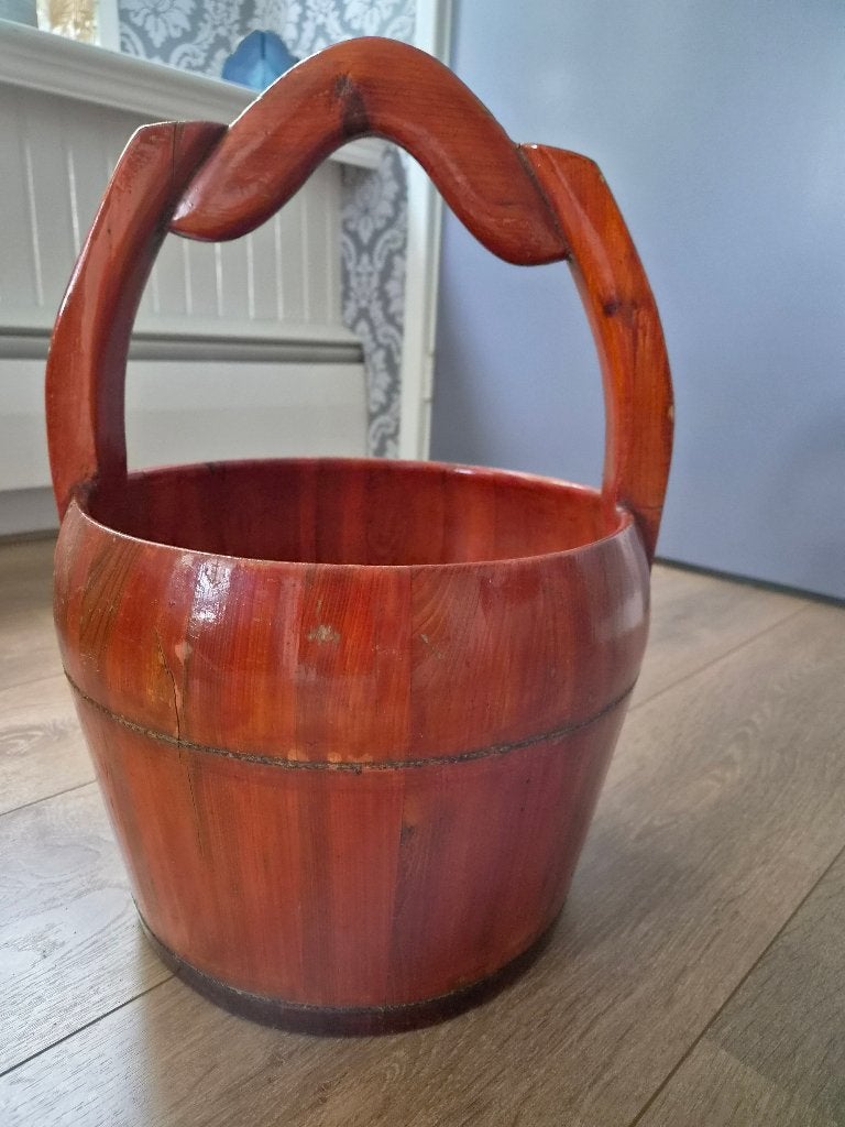Vintage houten emmer met handvat, Ophalen of Verzenden