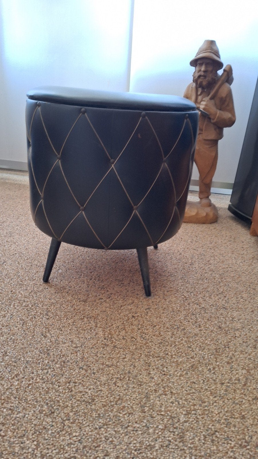 Vintage Naaipoef / Opbergpoef - Zwart met Ruitpatroon, Antiek en Kunst, Ophalen of Verzenden