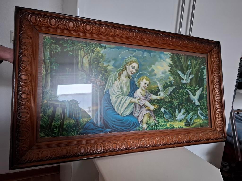 Schilderij Maria met Jezus - Drukwerk met lijst, Ophalen of Verzenden