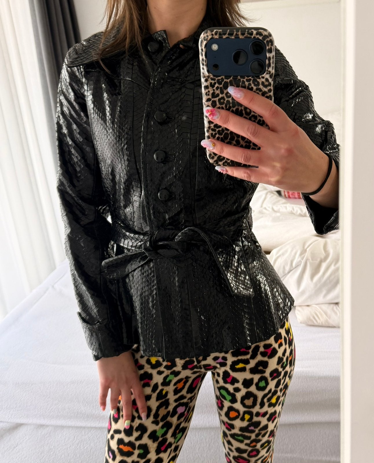 Vintage croco design jas, Ophalen of Verzenden, Zo goed als nieuw, Maat 34 (XS) of kleiner, Zwart