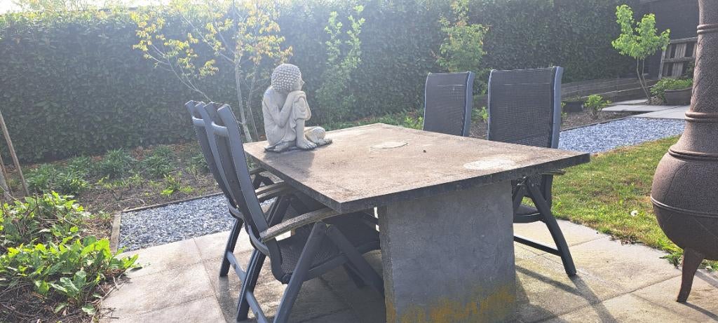 Natuurstene tuintafel met stoelen, Ophalen, Gebruikt, Tuinset, Eettafel
