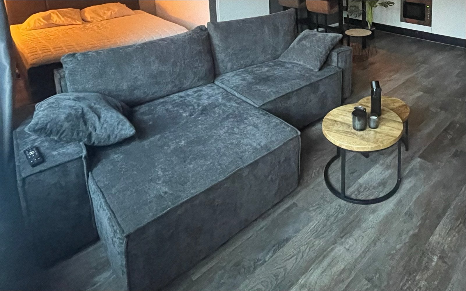 Moderne Hoekbank met Slaapfunctie - grijs / antraciet, Huis en Inrichting, Banken | Bankstellen, Ophalen, 125 tot 150 cm, Hoekbank