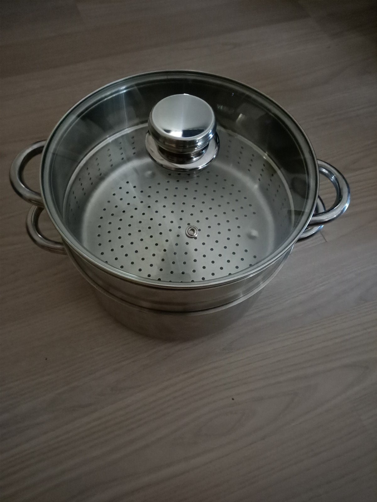 3 delige stoompan,1xgebr.op inductie,kan op alle bronnen., Ophalen, Rvs, Pannenset