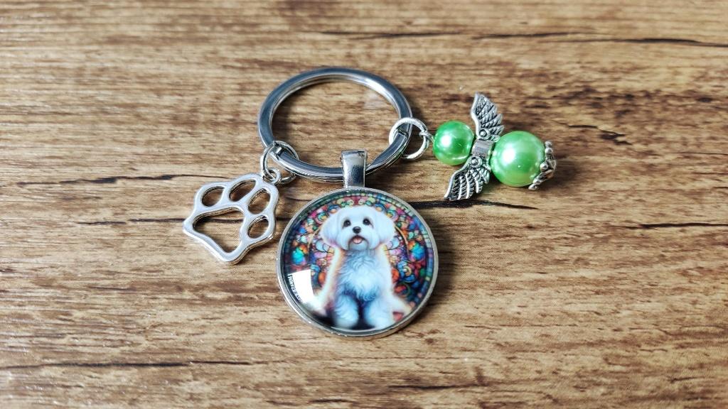 Tas/Sleutelhanger Maltezer cabochon met beschermengeltje, Verzamelen, Verzenden, Nieuw, Dier of Natuur