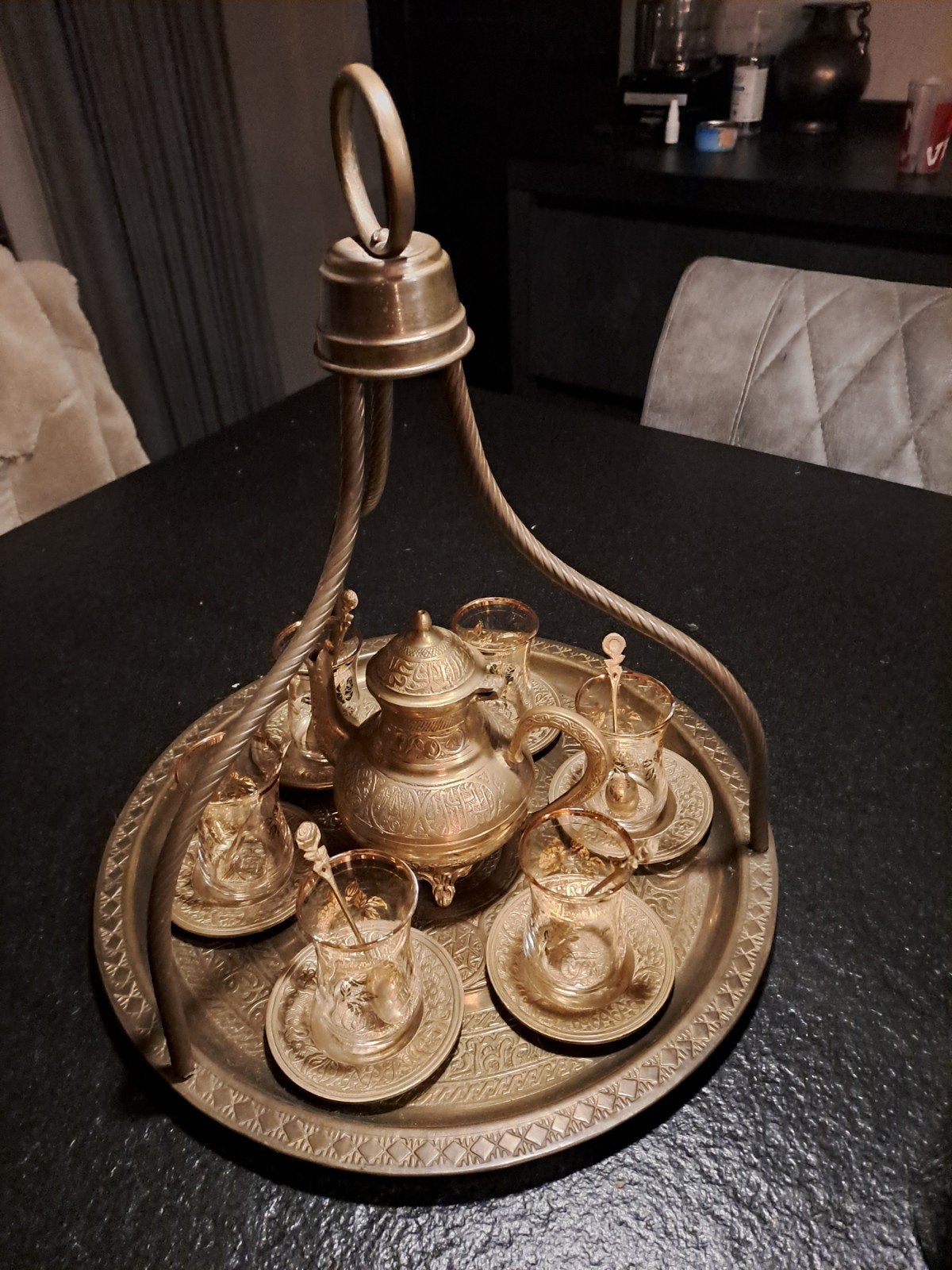 Prachtige Marokkaanse theeset - Koper en Glas, Ophalen of Verzenden