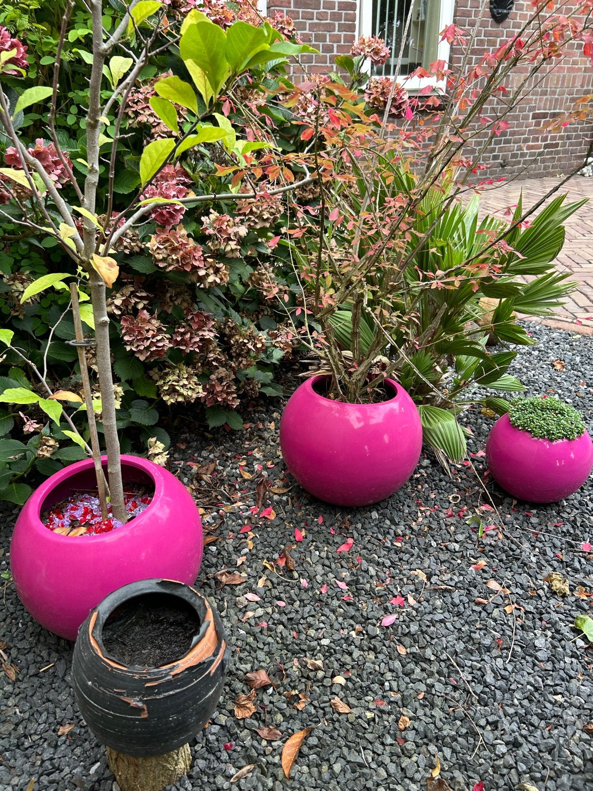 Set van 3 roze ronde bloempotten voor tuin of balkon, Ophalen, Kunststof, Gebruikt, Balkon