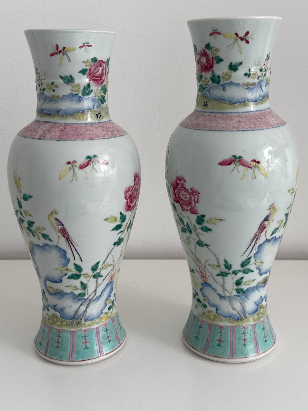 Set van 2 Chinese vazen met dubbele ring, 30,5 en 31 cm, Antiek en Kunst, Ophalen of Verzenden