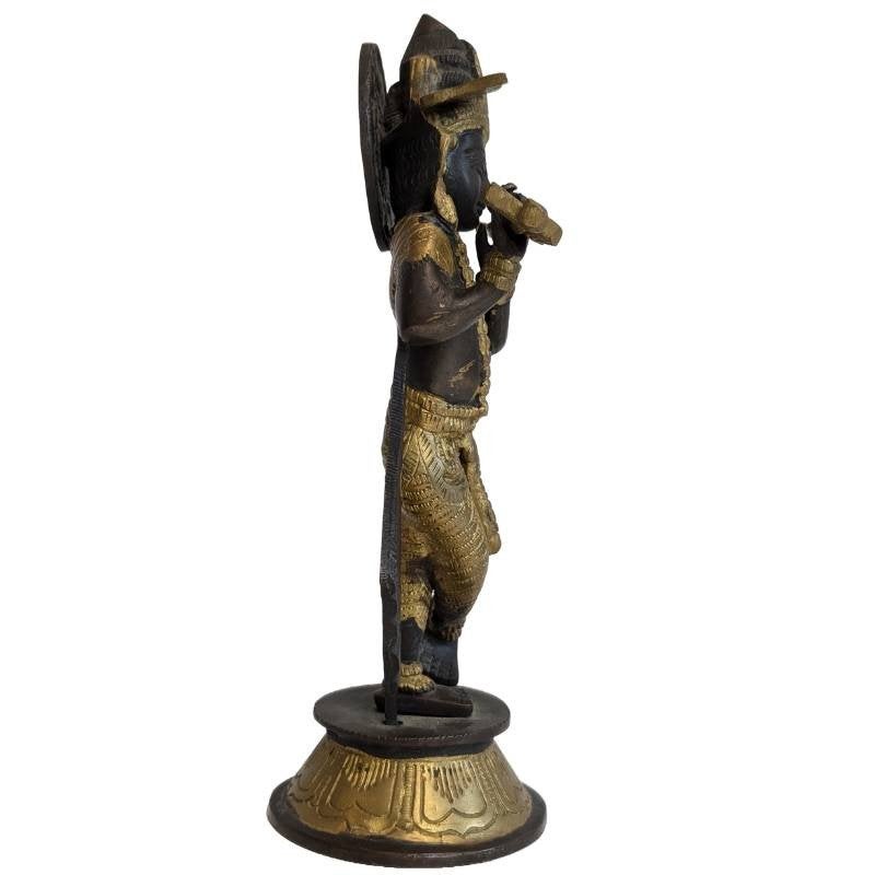 bronzen Krishna beeld met fluit – India – 006, 26 cm, Gebruikt, Ophalen of Verzenden, Goud