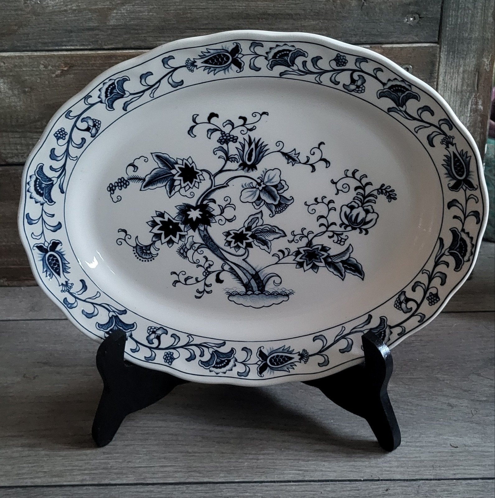 Vintage Nikko Double Phoenix Ovale Schaal - Blauw/Wit, Ophalen of Verzenden