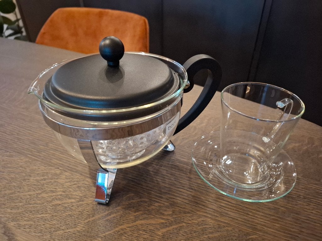 Buitenkansje Bodum theepot nu met theeglas op schotel, Overige merken, Nieuw, Ophalen of Verzenden, Glas