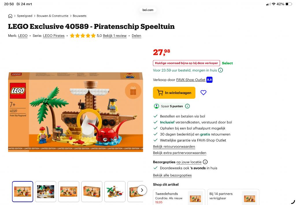 Lego 40589, piratenschip speeltuin, Ophalen of Verzenden, Nieuw, Complete set, Lego