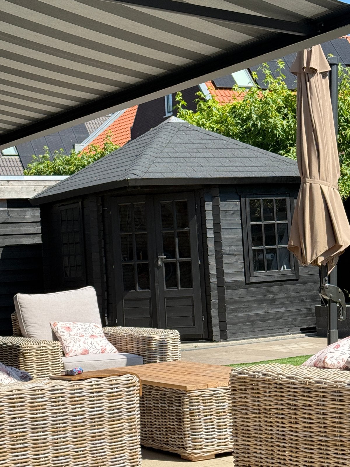 Zwarte houten schuur 3x3 meter met dubbele deur en ramen, Tuin en Terras, Tuinhuizen, Ophalen, 250 tot 500 cm, Schuur, 2 ramen