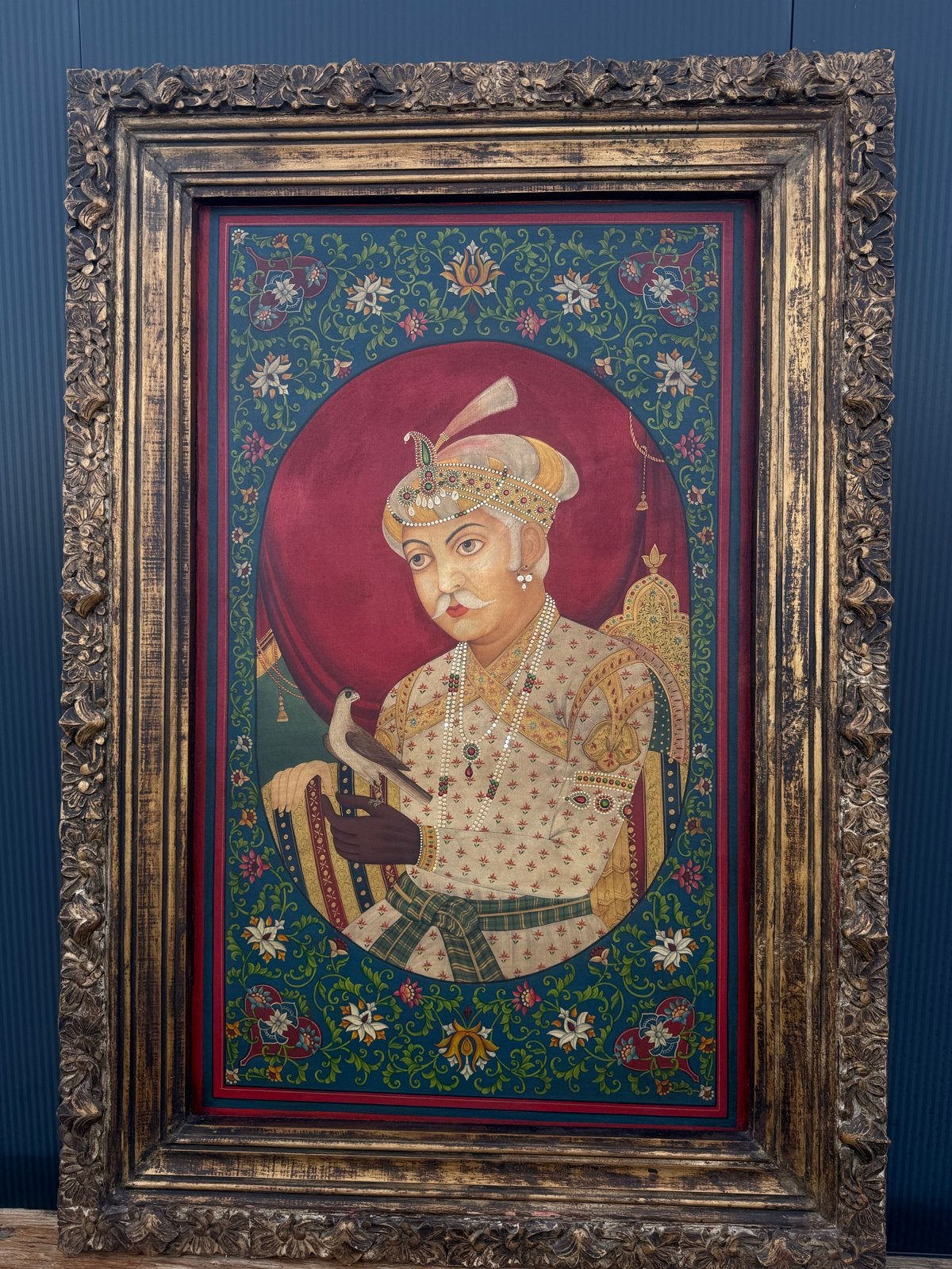 Groot Indiaas Schilderij van een Maharadja in houten Lijst, Ophalen, Schilderij, Handgemaakt, India