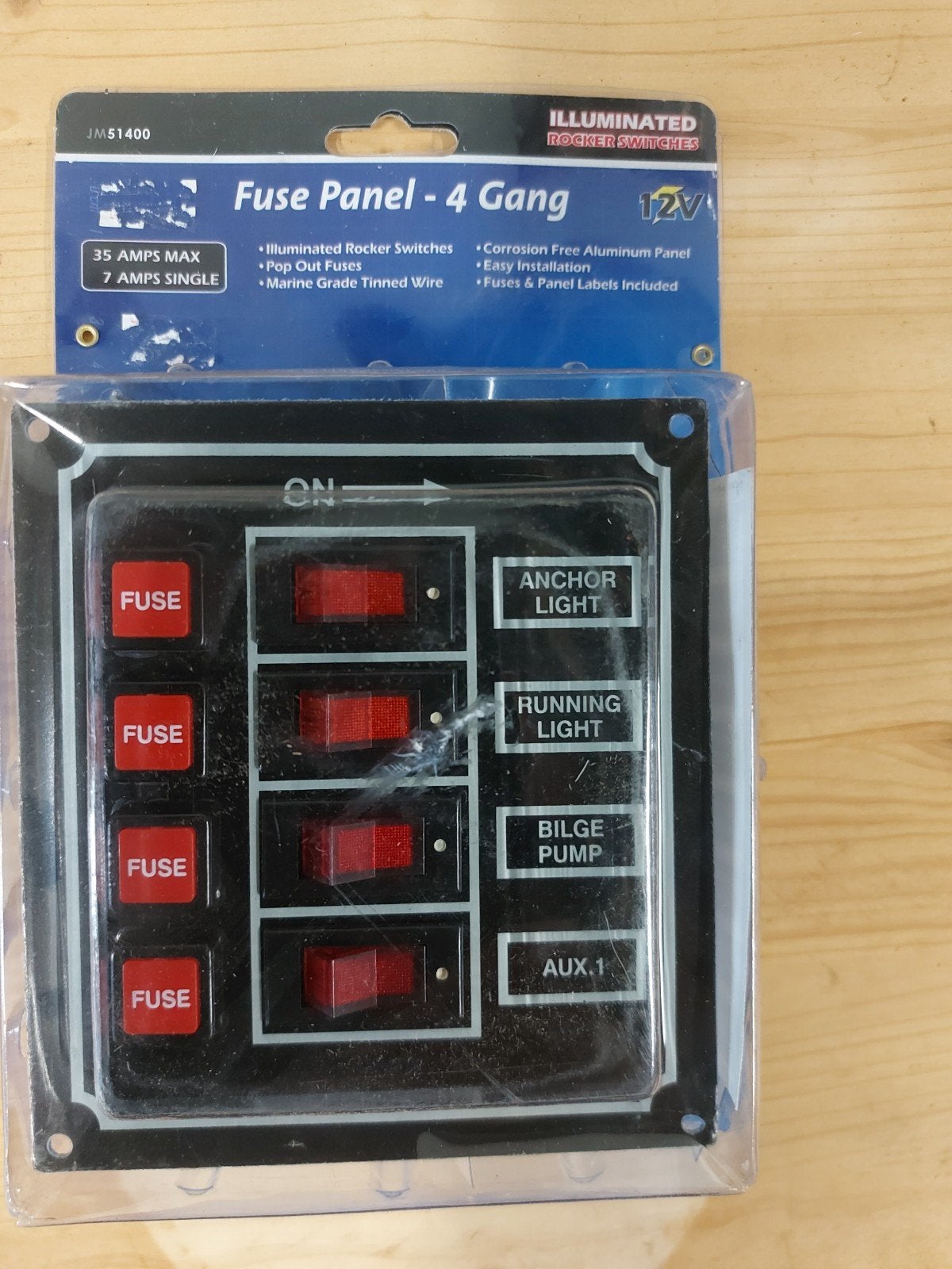 Zekeringpaneel - 4 Gang met Verlichte Schakelaars 12V, Ophalen of Verzenden, Nieuw, Motor en Techniek