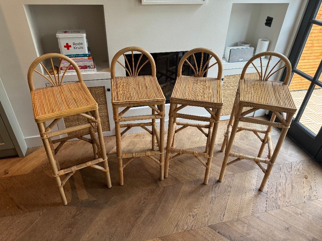 Tine K Home rotan barkrukken (4x set) - ophalen Amsterdam, Huis en Inrichting, 4 krukken, Ophalen, Gebruikt, 90 cm of meer