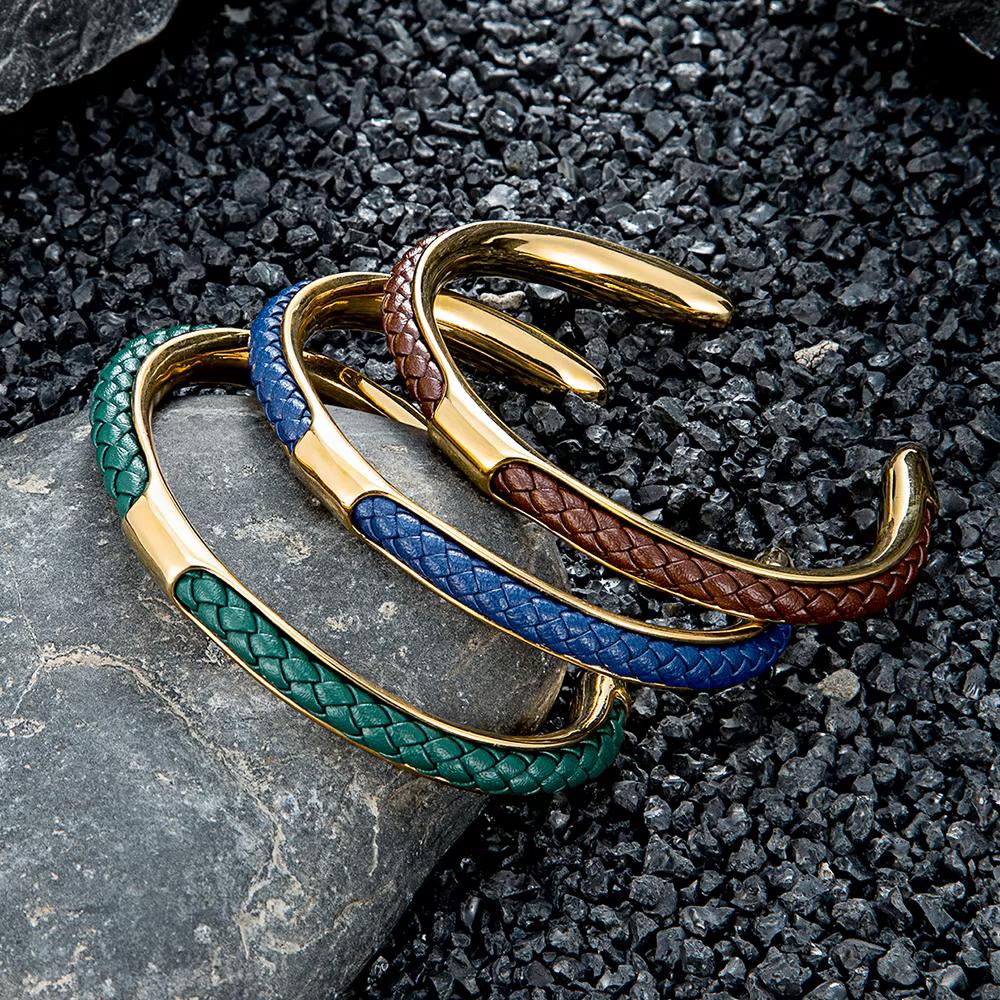 Heren Gekleurde Leren Manchet Armband, Sieraden, Tassen en Uiterlijk, Armbanden, Nieuw, Leer, Verzenden