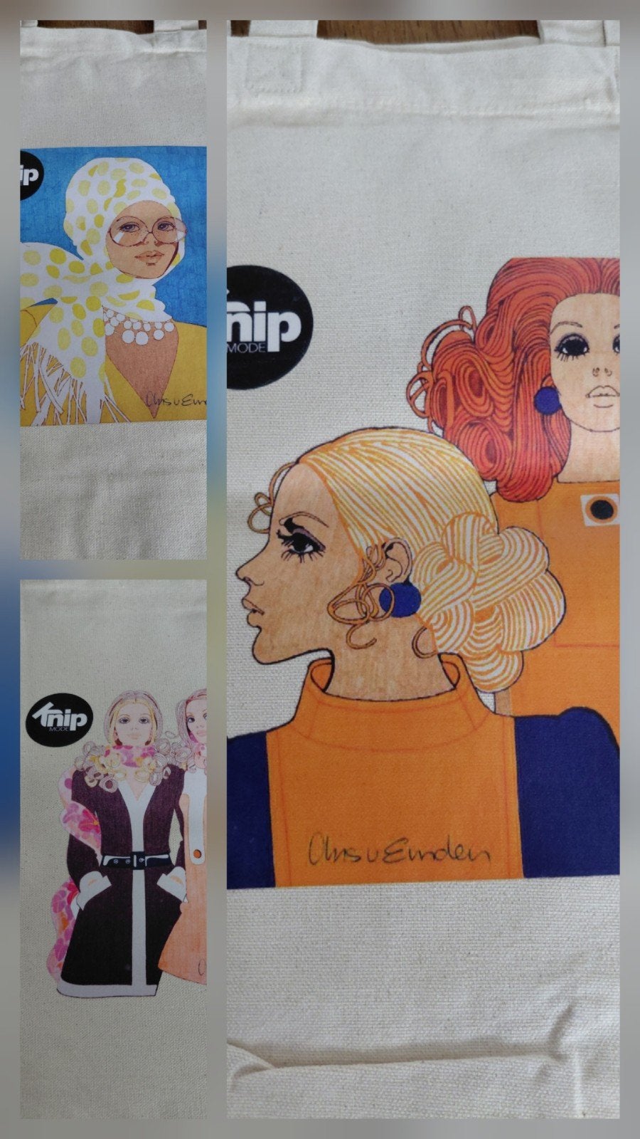 Knipmode  Shoppers Tassen-3 stuks- Vintage Illustraties, Ophalen of Verzenden, Nieuw, Overige kleuren, Shopper