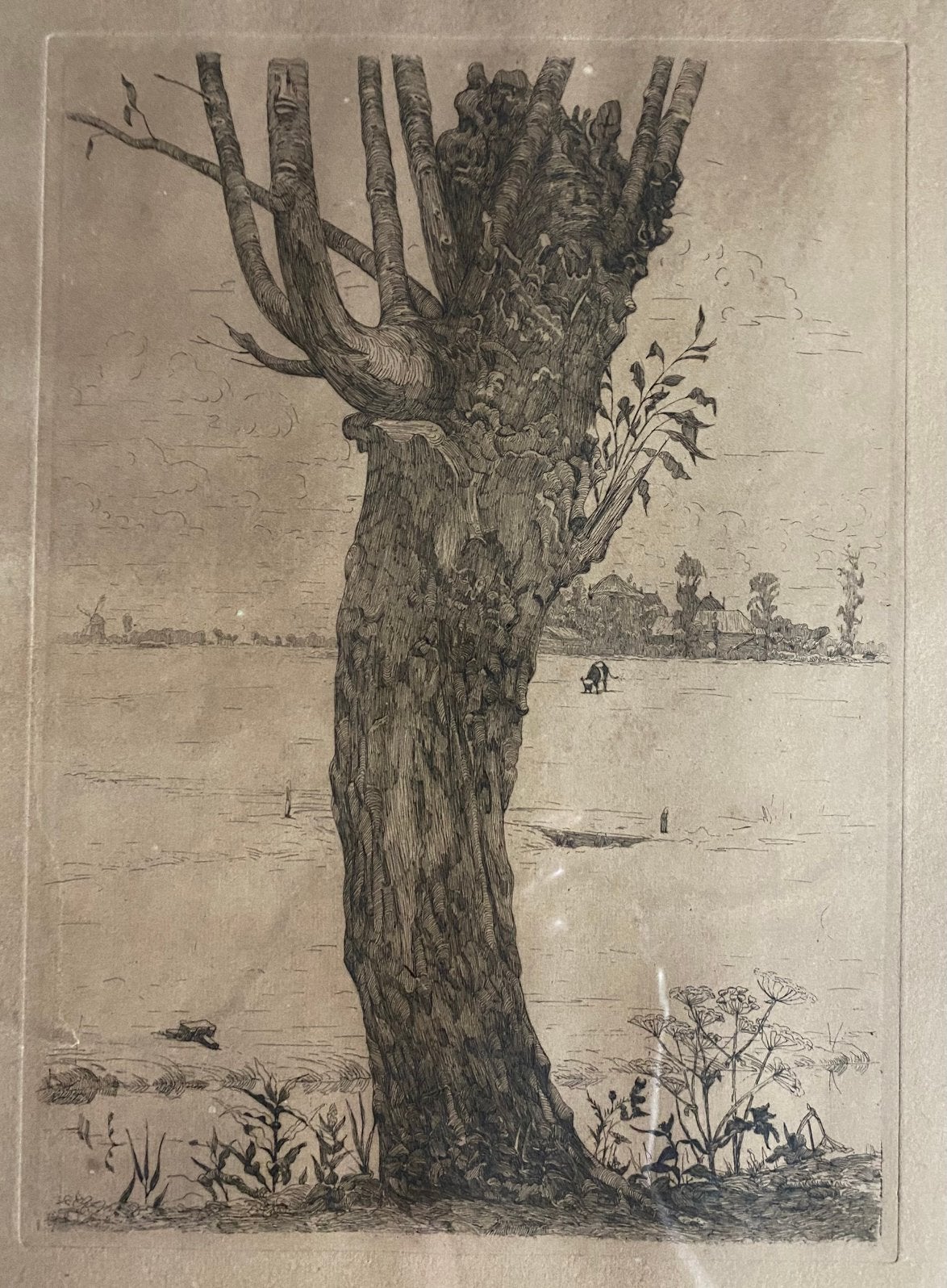 Ets van Maurits van der Valk - Polderlandschap met knotwilg, Antiek en Kunst, Kunst | Litho's en Zeefdrukken, Ophalen