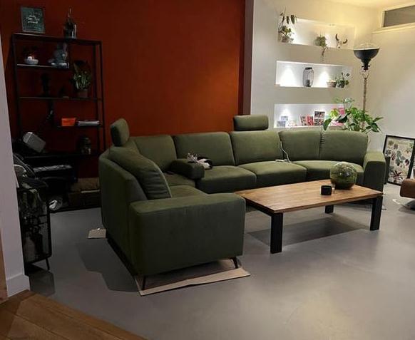 Luxe groene hoekbank - Pronto Wonen - Met garantie, Ophalen, 75 tot 100 cm, Zo goed als nieuw, Stof