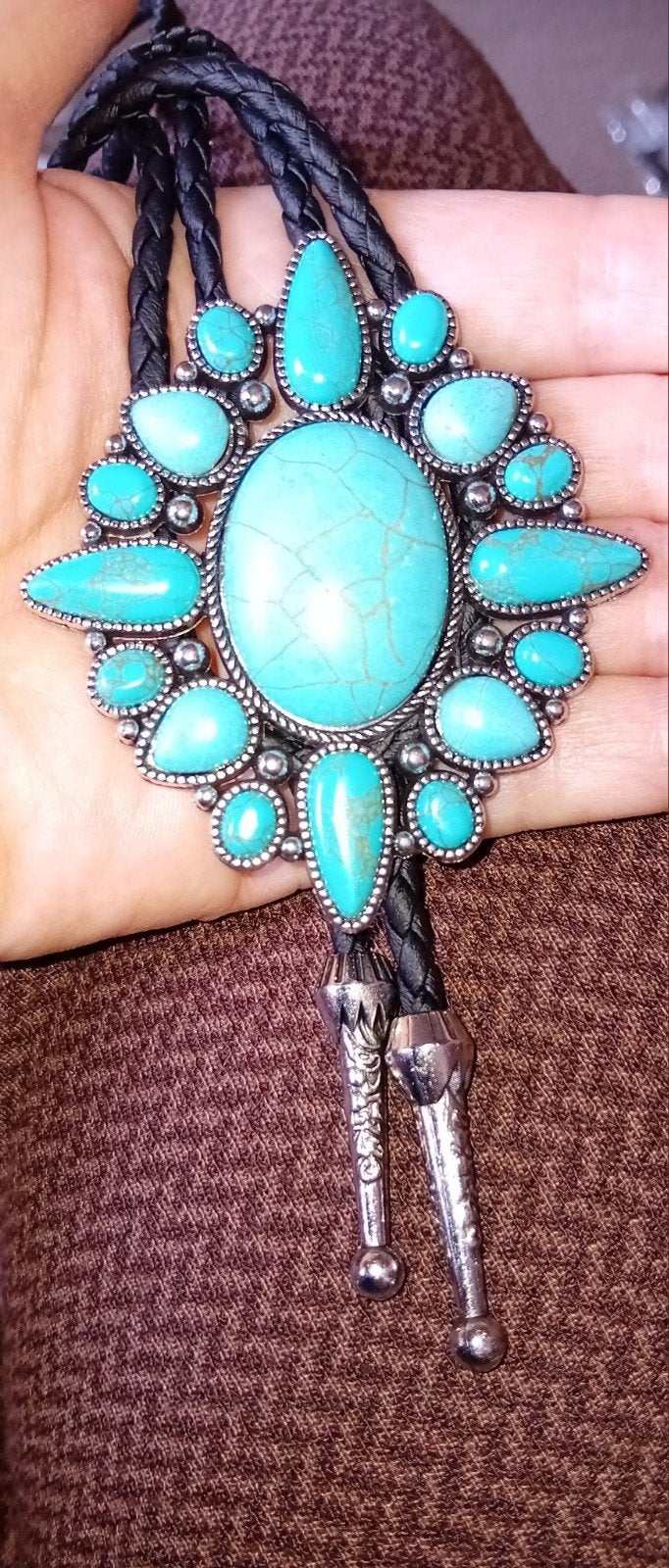 groot Bolo Tie met Turkoois kleurig Steen - Westerse Stijl, Overige materialen, Blauw, Ophalen of Verzenden, Zo goed als nieuw